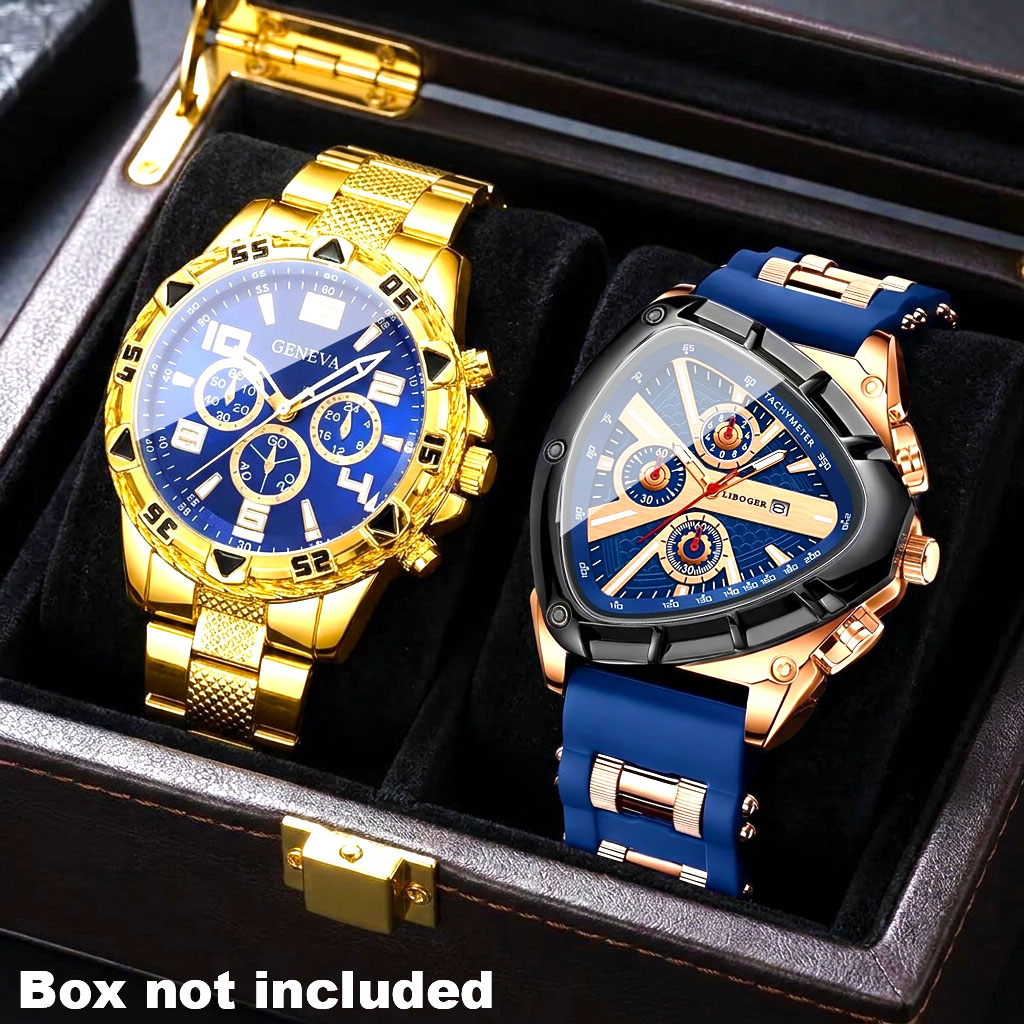 Luxury Watch Under 20000 - 2Pcs Men's Fashionable Luxury Round Quartz