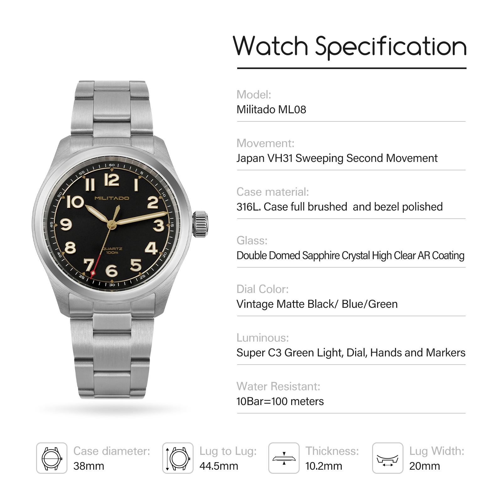 Militado ML08 Military Watch V - Guilloché Dial Watch review and price