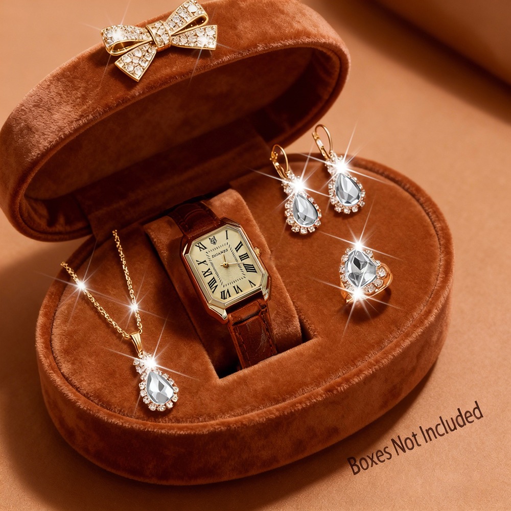 5pcs/set, Luxury Women's Watch - Luxury Watch With Leather Strap review and price