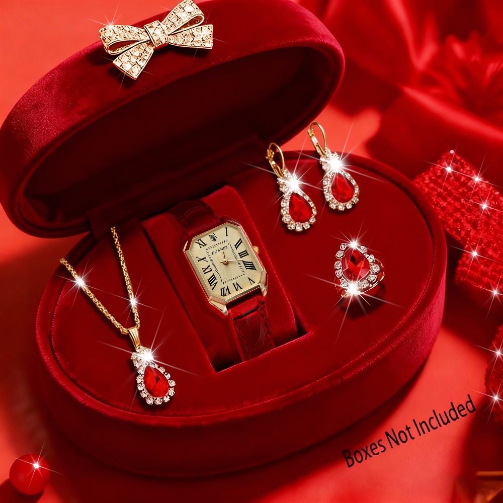 5pcs/set, Luxury Women's Watch - Luxury Watch With Leather Strap review and price