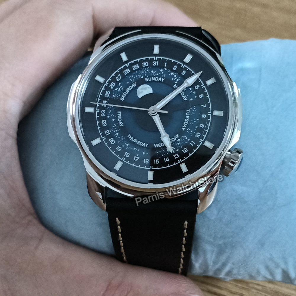 42mm Parnis Blue Romantic Star - Guilloché Dial Watch review and price