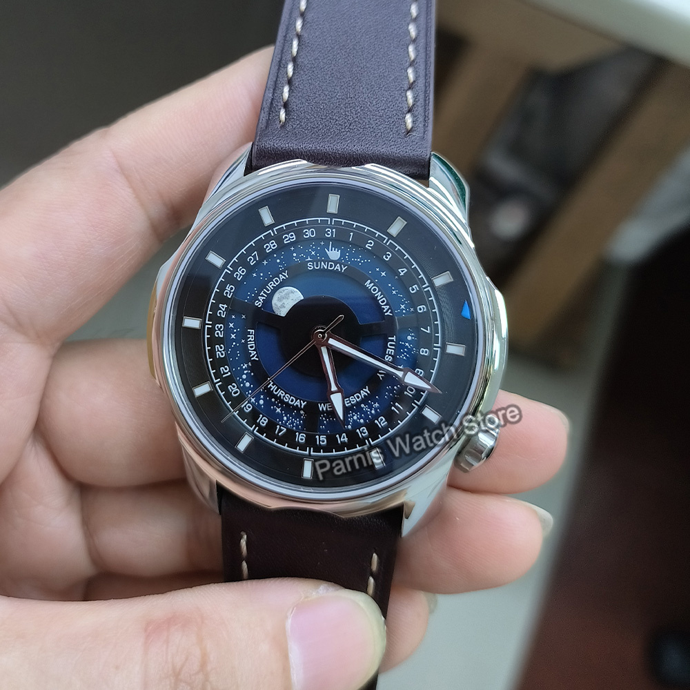 42mm Parnis Blue Romantic Star - Guilloché Dial Watch review and price